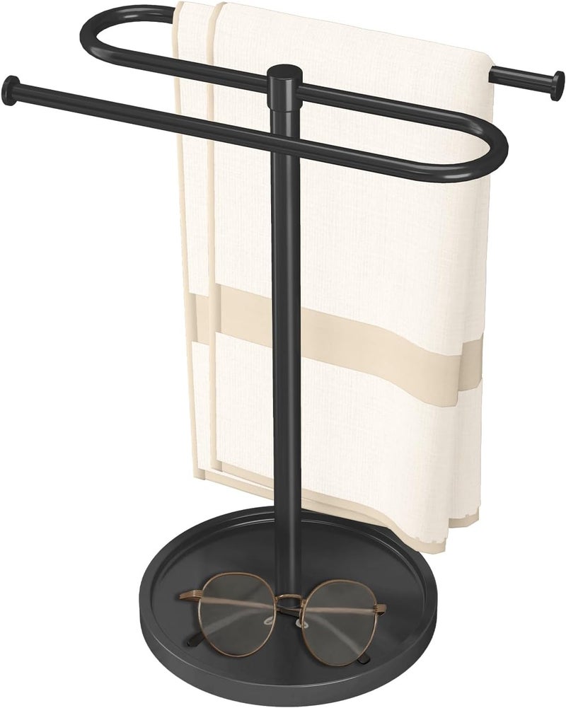 Bethom Towel Holder Stand, Stainless Steel Hand Towel Holder Rack for Bathroom Countertop, S-Shape Free Standing Towel Bar Holds 2 Towels for Kitchen Countertop, Black - Image 1